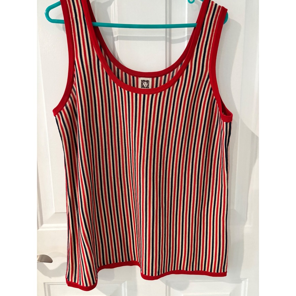 Anne Klein Womens Red‎ Navy Cream Vertical Stripe Knit Tank Top Sweater Large